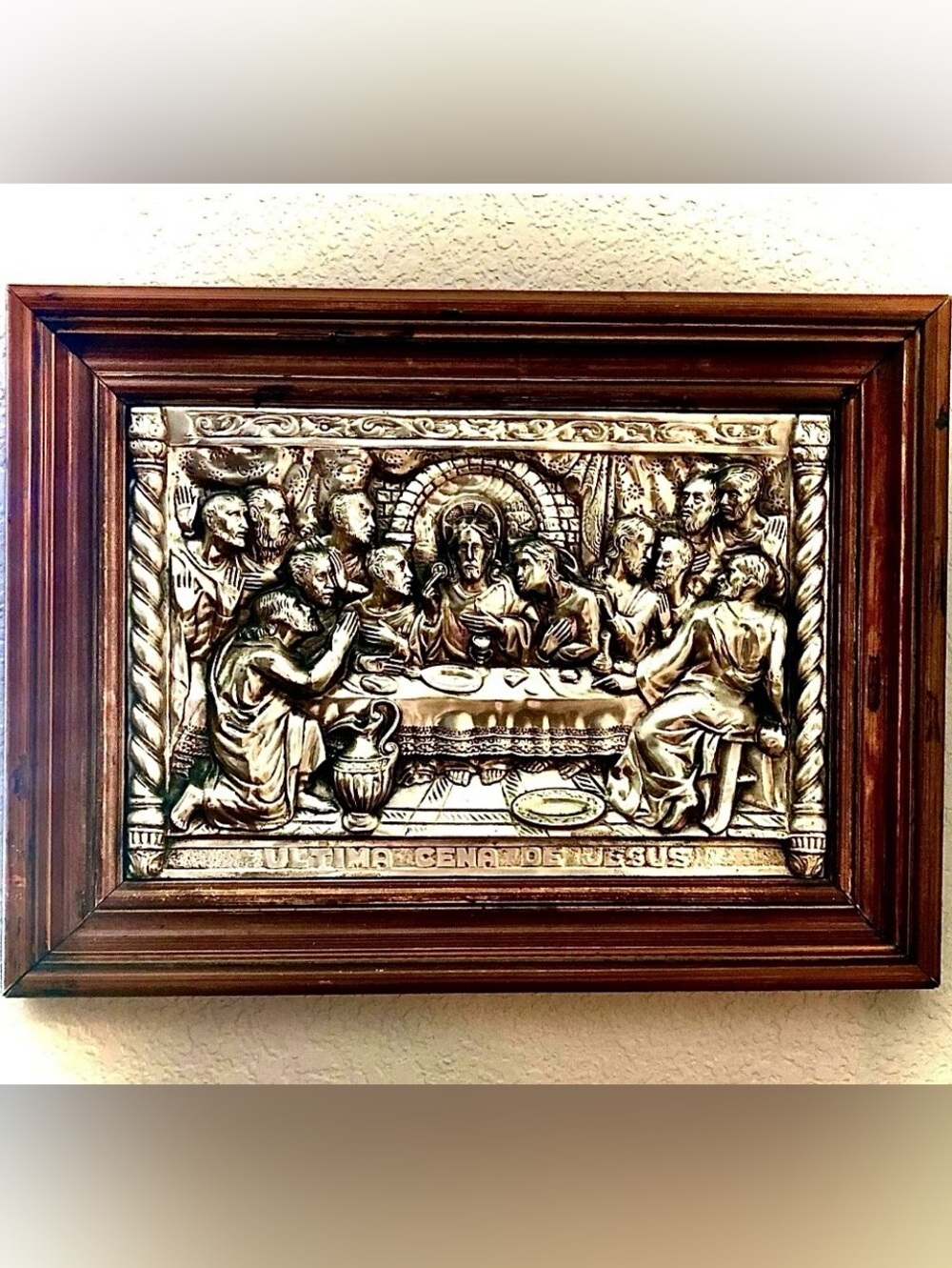 M.REGISTRADO Spain Antique Handcrafted 3D Repousse Sculpture Plaque Last Supper